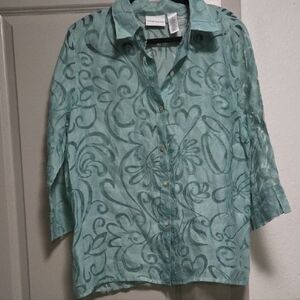 Alfred Dunner Aqua Swirl Button-Down Shirt